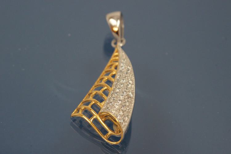 Pendant 925/- Silver rhodium plated / partially gold plated with Zirconia