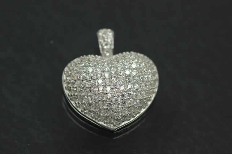 Pendant Heart Big Heart 925/- Silver rhodium plated with white Zirconia,
