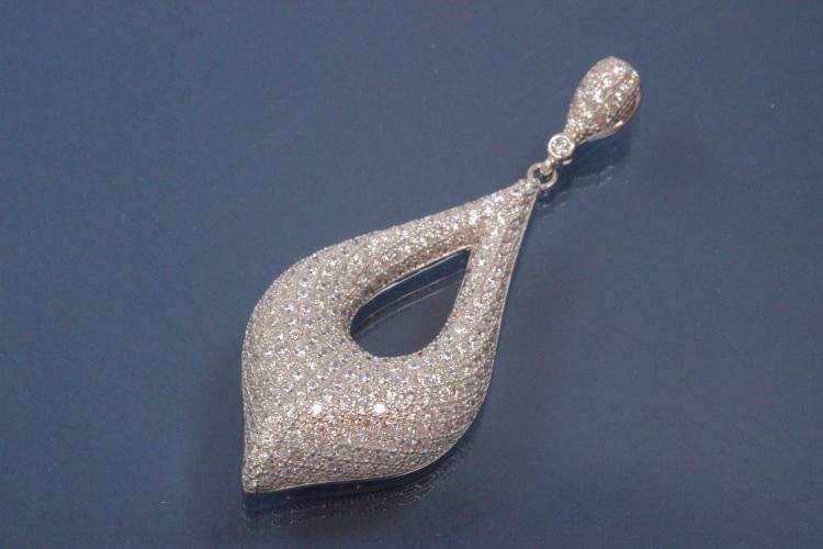 Pendant Drop shape polished, 925/- Silver rhodium plated with Zirconia,