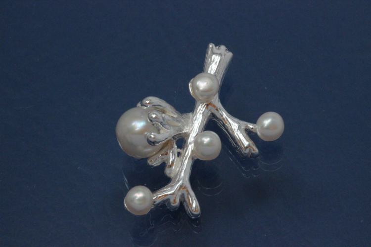 Anhänger Geäst poliert mit kleinen und größeren SW - Perlen 925/- Silber,