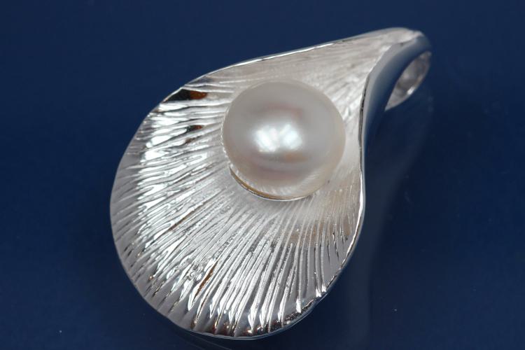 Anhänger Blatt mit SW-Perle 925/- Silber