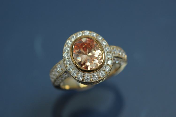 Ring 925/- Silver gold plated with white Zirconia round and oval  champagne color Zircona als middle gemstone, Size 57