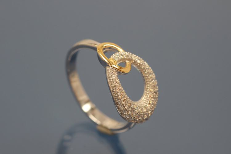 Ring bicolor 925/- Silver rhodium plated / partially gold plated, with white Cubic Zirconia