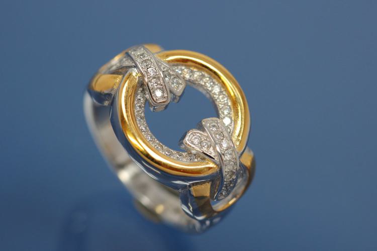 Ring bicolor 925/- Silver rhodium plated / partially gold plated, with white Cubic Zirconia