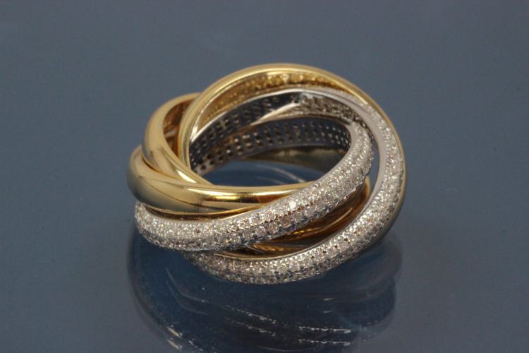 Ring bicolor 925/- Silver rhodium plated / partially gold plated, with white Cubic Zirconia