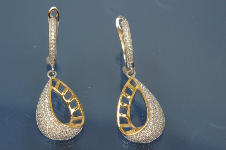 Earring with leverback 925/- silver approx sizes H 39,0mm incl. with security leverback, B 13,5mm rhodium plated / partially gold plated with Zirconia.