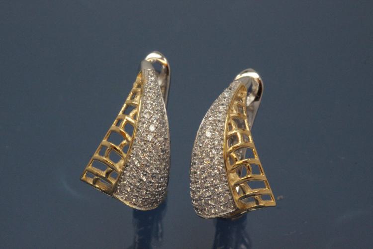 Earring with security leverback 925/- silver approx sizes H 19,0mm, B11,5mm rhodium plated / partially gold plated with Zirconia.