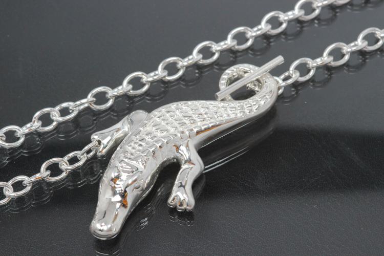 Collier Krokodil plastisch hohl 925/- Silber mit Rundankerkette und Knebelverschluß