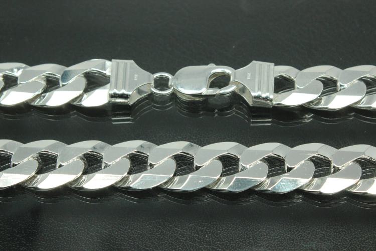 Curb chain 6 sides diamond cut 925/- Silver with trigger clasp, approx. width 14,0mm