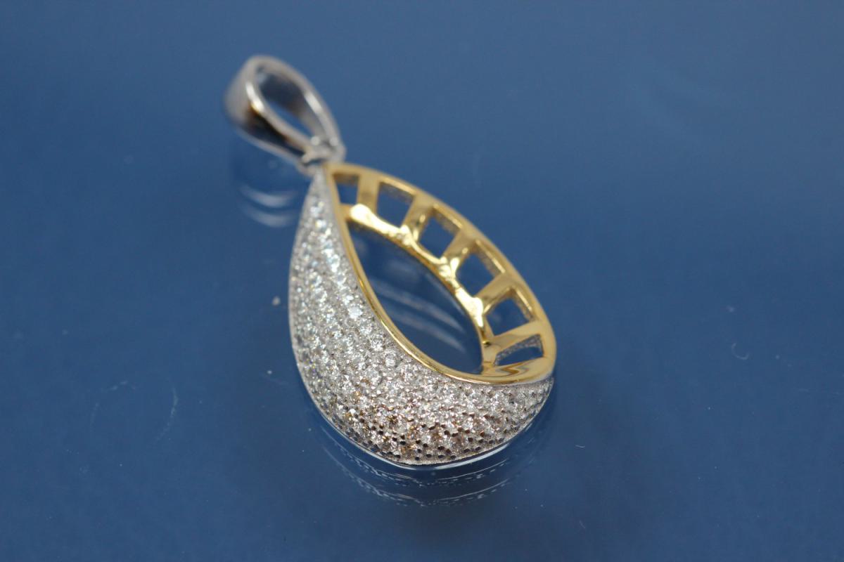 Pendant 925/- Silver rhodium plated / partially gold plated with Zirconia,
