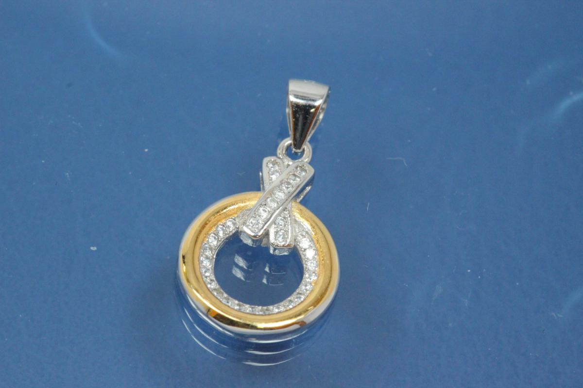 Pendant with Zirconia 925/- silver rhodium plated / partially gold plated,
