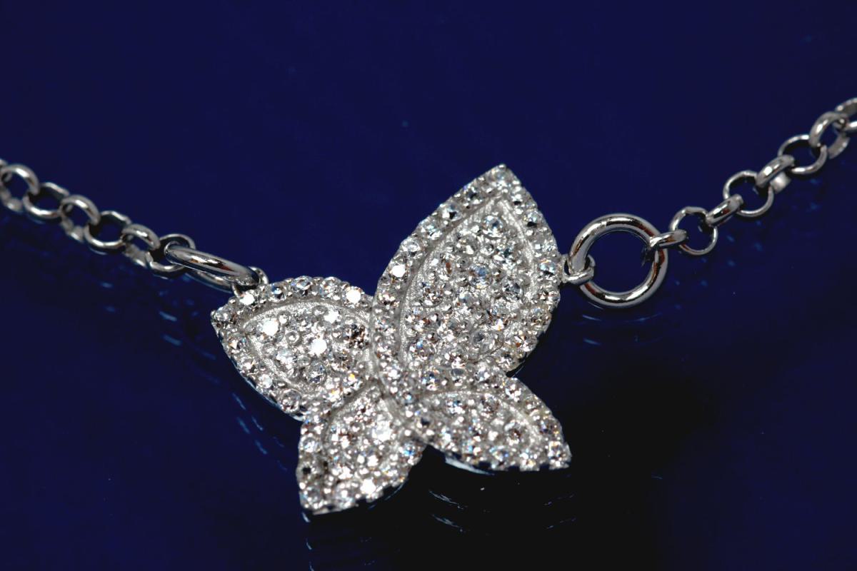 Butterfly necklace 925/- Silver rhodium plated with Zirconia, belcher chain with spring ring clasp,