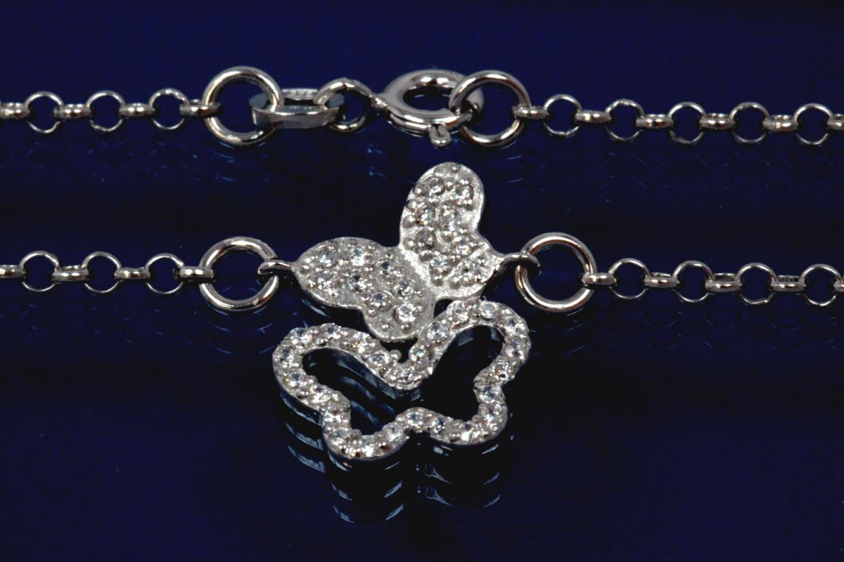 Double Butterfly necklace 925/- Silver rhodium plated with Zirconia, belcher chain with spring ring clasp,