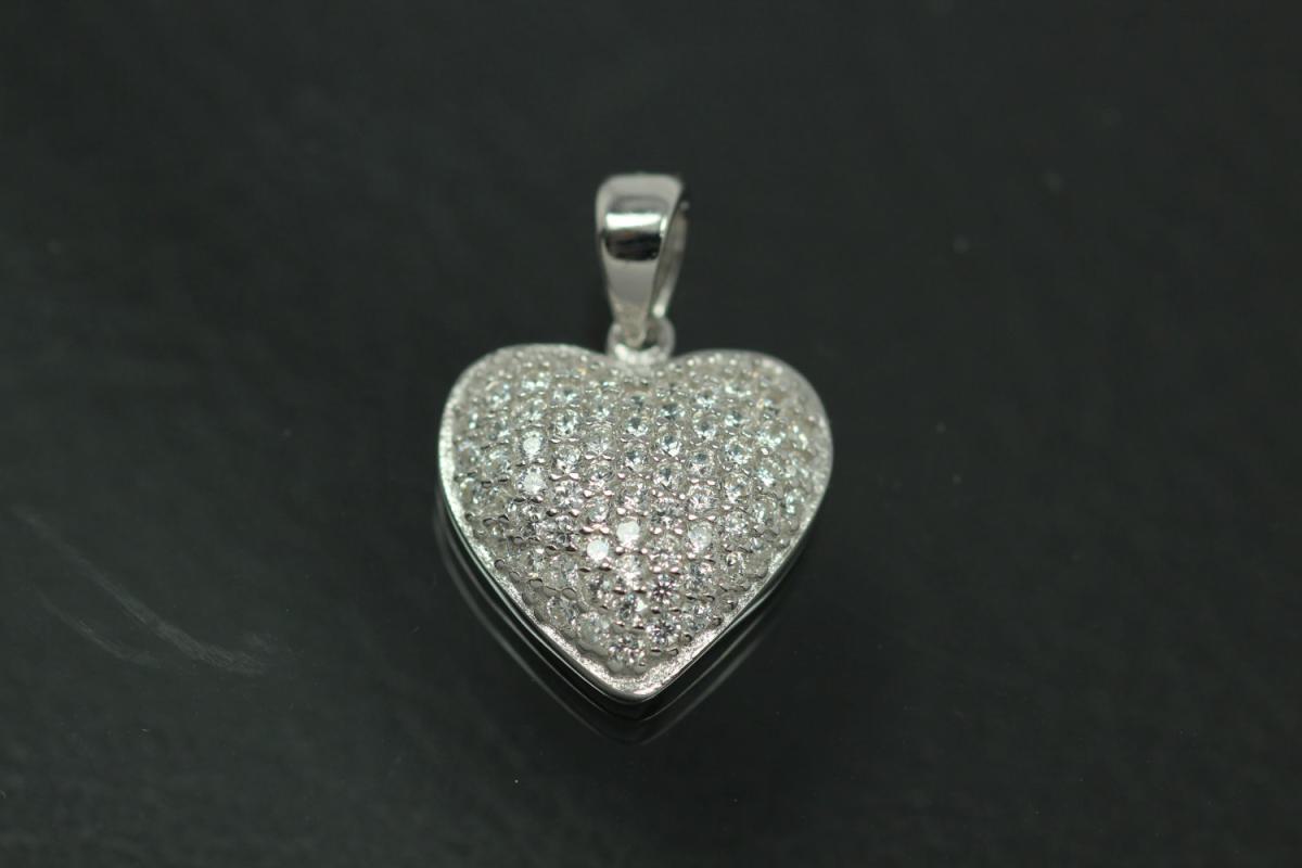 Pendant Heart Small Heart 925/- Silver rhodium plated with white Zirconia,