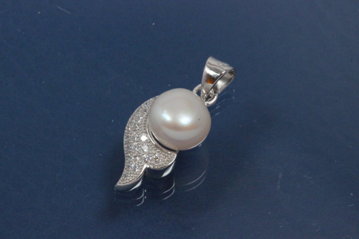 Pendant mermaid shaped  tail with FWP pearl and Zirconia 925/- Silver rhodium plated,