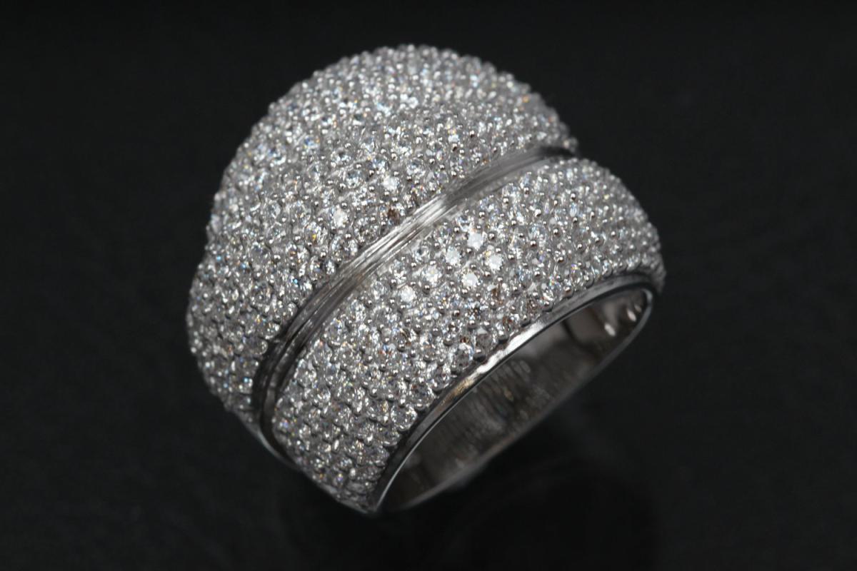 Ring Three Ribbons 925/- Silver rhodium plated, with white Cubic Zirconia, polished