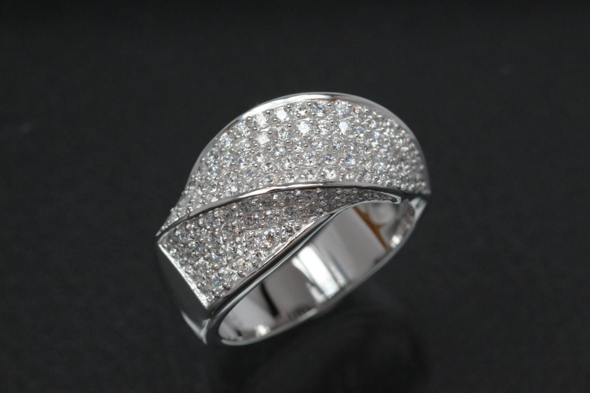 Ring Crossing Leafs 925/- Silver rhodium plated, with white Cubic Zirconia, polished