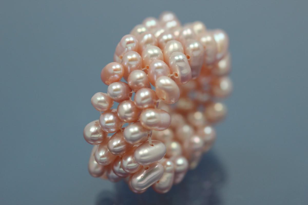 Pearl Ring 5-rows on elastic cord, Freshwater Pearls (FWP) plum