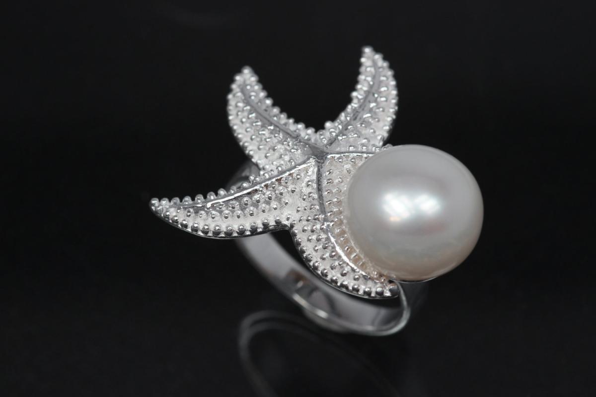 Ring, Starfish 925/ Silver with Freshwaterpearl (FWP)