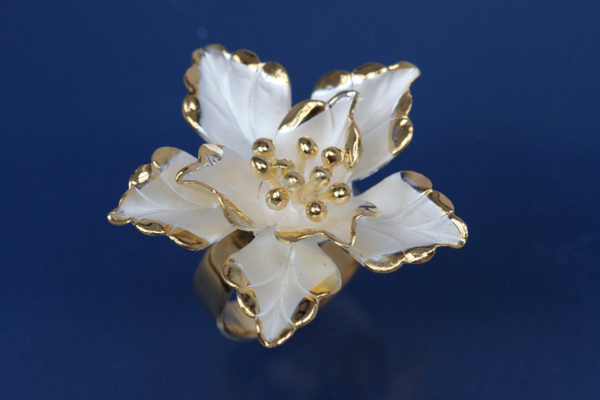 Ring, Flower Design 925/- Silver partially gold plated