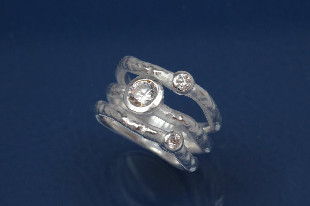 Ring, Tree Branch Design 925/- Silver, with white Cubic Zirconia