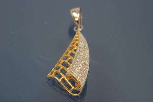 Pendant 925/- Silver rhodium plated / partially gold plated with Zirconia