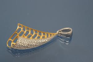 Pendant 925/- Silver rhodium plated / partially gold plated with Zirconia