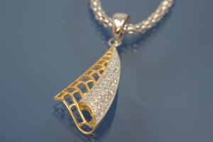 Pendant 925/- Silver rhodium plated / partially gold plated with Zirconia