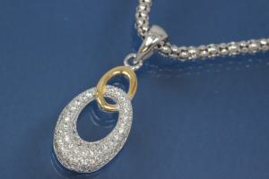 Pendant 925/- Silver rhodium plated / partially gold plated with Zirconia