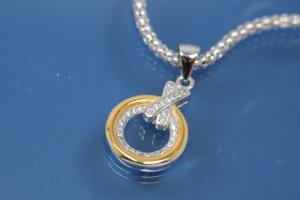 Pendant with Zirconia 925/- silver rhodium plated / partially gold plated,