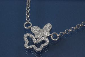 Double Butterfly necklace 925/- Silver rhodium plated with Zirconia, belcher chain with spring ring clasp,