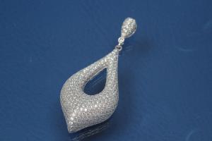 Pendant Drop shape polished, 925/- Silver rhodium plated with Zirconia,