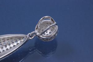 Pendant Oval shape polished, 925/- Silver rhodium plated with Zirconia,