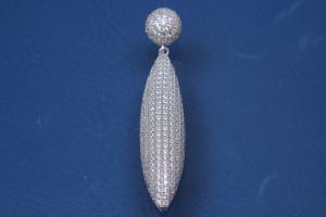 Pendant Oval shape polished, 925/- Silver rhodium plated with Zirconia,