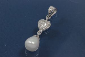 Pendent with Heart FWP-Teardrop shape and Zirconia 925/- Silver rhodium plated