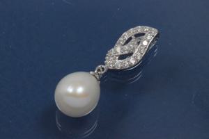 Pendent with curved Ellipse with Halfmoon FWP-teardrop shape and Zirconia 925/- Silver rhodium plated,