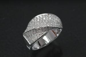 Ring Crossing Leafs 925/- Silver rhodium plated, with white Cubic Zirconia, polished