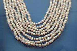 Potato multicolor Freshwater Pearls Necklace with 8-rows ca. Ø6mm , 8-rows and with 925/- Silver sliding clasp