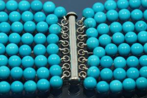 Turquoise Necklace (reconstructed) with 8-rows and 925/- Silver sliding clasp,