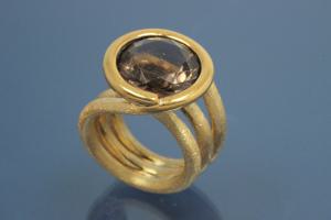 Ring with Smoky Quartz Ø 15,0mm, 925/- Silver gold plated and Steiner's special finishing