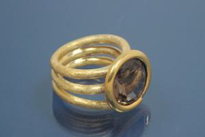 Ring with Smoky Quartz Ø 15,0mm, 925/- Silver gold plated and Steiner's special finishing