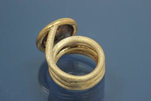 Ring Einzelanfertigung mit facettiertem Rauchquarz, 925/- Silber mit Teilvergoldung und Steiner's Spezialoberflächenmuster,