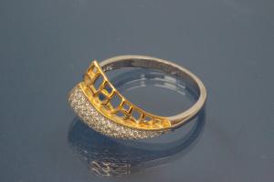 Ring bicolor 925/- Silver rhodium plated / partially gold plated, with white Cubic Zirconia