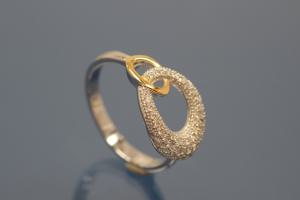 Ring bicolor 925/- Silver rhodium plated / partially gold plated, with white Cubic Zirconia