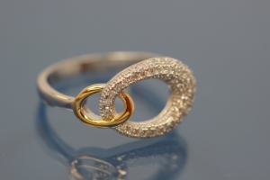 Ring bicolor 925/- Silver rhodium plated / partially gold plated, with white Cubic Zirconia