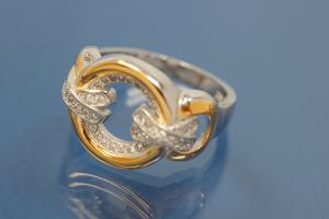 Ring bicolor 925/- Silver rhodium plated / partially gold plated, with white Cubic Zirconia