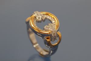 Ring bicolor 925/- Silver rhodium plated / partially gold plated, with white Cubic Zirconia