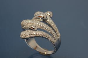 Ring Loving Plants Design 925/- Silver rhodium plated, with white Cubic Zirconia