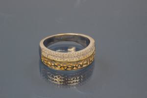 Ring bicolor 925/- Silver rhodium plated / partially gold plated, with white Cubic Zirconia