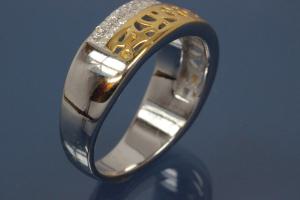 Ring bicolor 925/- Silver rhodium plated / partially gold plated, with white Cubic Zirconia